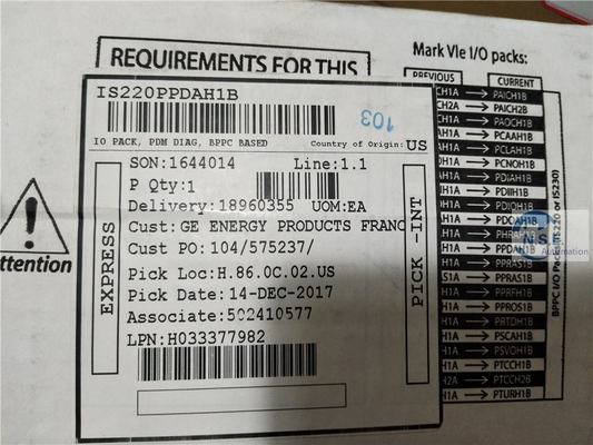 General Electric IS220PPDAH1B Mark VIe Power Distribution System Feedback model I/O pack module